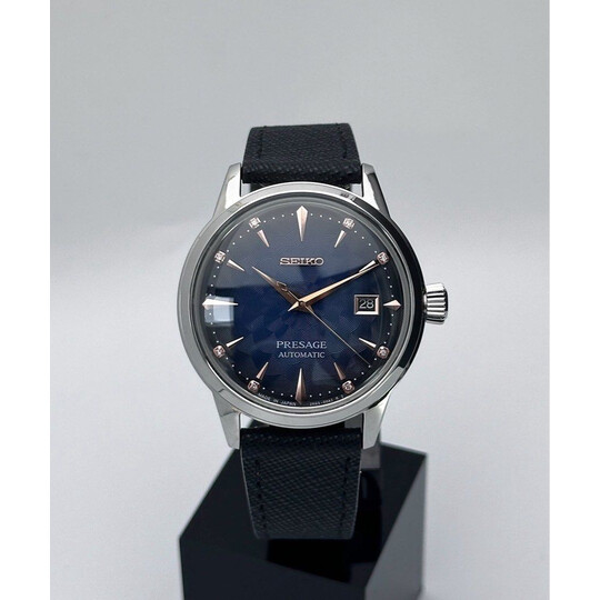 Custom Seiko Mod • Blue Black Sakura Presage with Rose Gold Accent • 40.5mm